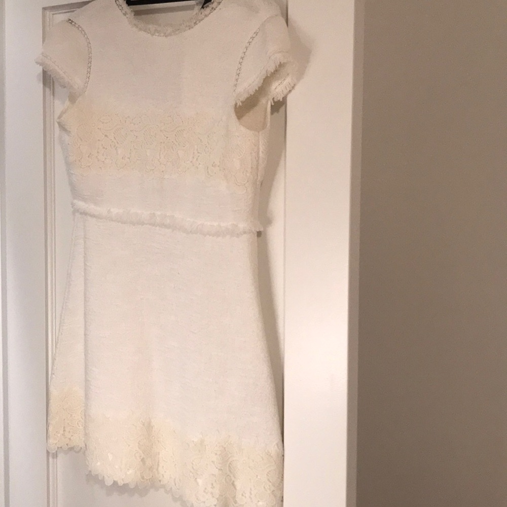 Zara white sweater and lace dress